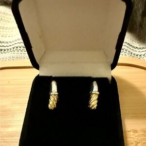 Twisted Rope Design Silver and Gold Pierced Earrings